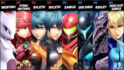 Mewtwo and Pyra Mythra and Byleth and Byleth VS Samus and Dark Samus and Ridley and Zero Suit Samus