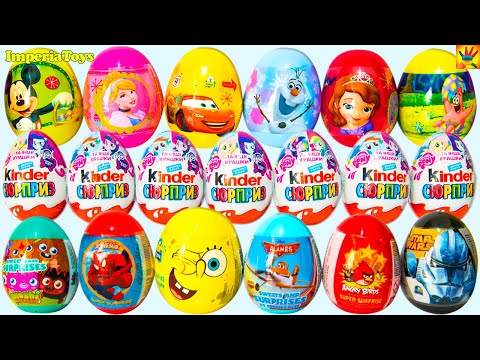 20 Chocolate Plastics Surprise EGGS KINDER Toys Opening Spongebob StarWars Spider-man
