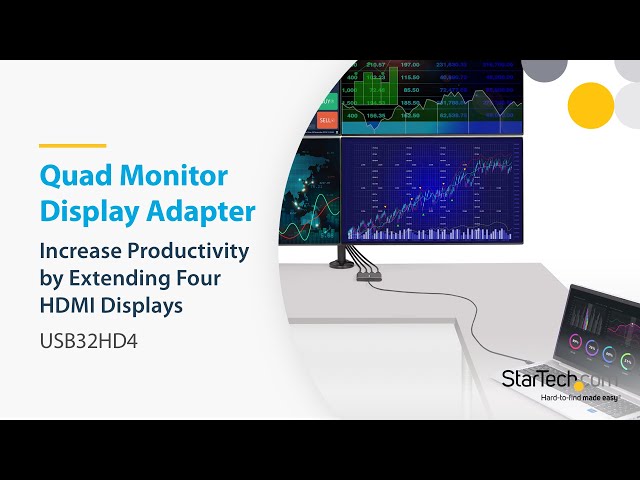 USB 3.0 to 4 HDMI Adapter - Quad Monitor - USB-A Display Adapters, Display  & Video Adapters