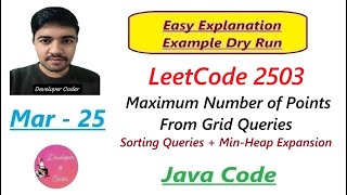 Maximum Number of Points From Grid Queries | LeetCode 2503 | Java Code | Developer Coder