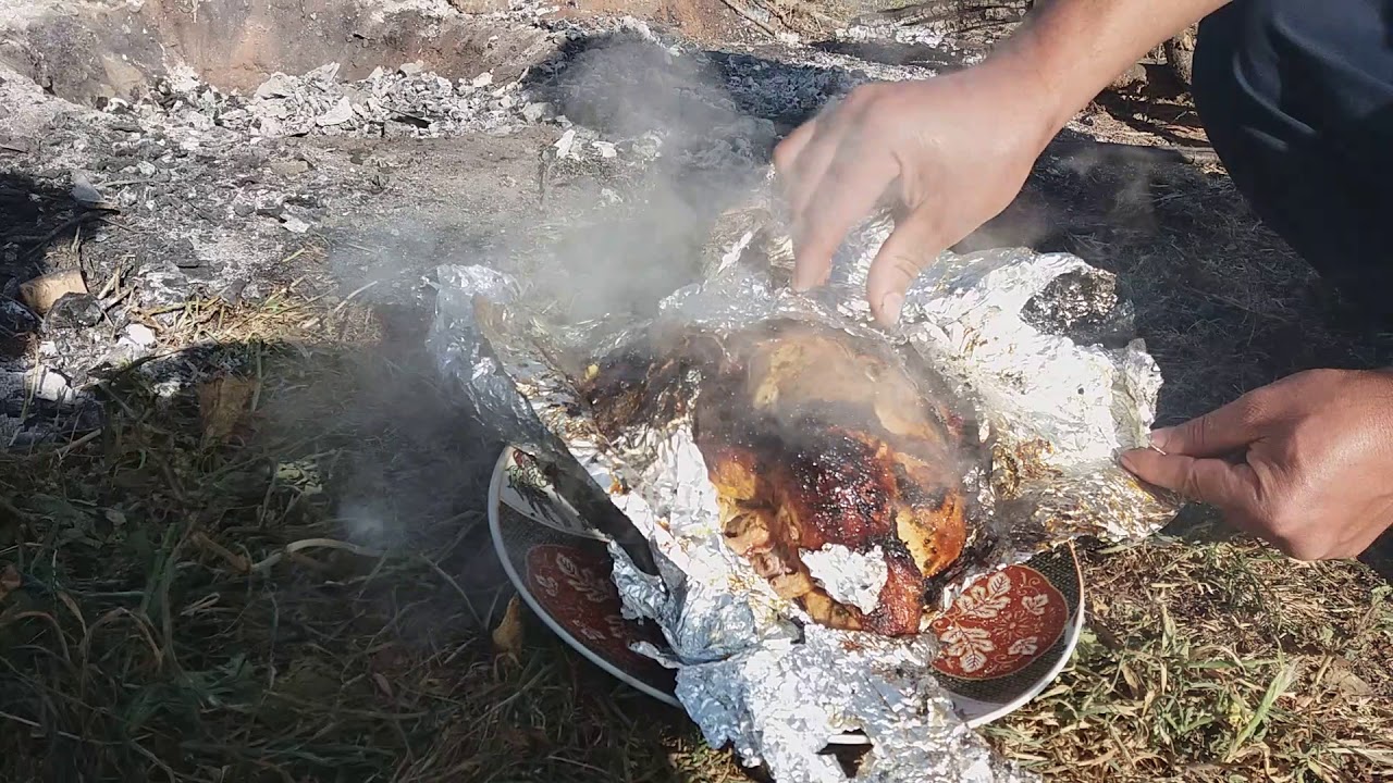 الجزأ الاخير من تحضير الدجاجة المردومة تحت الجمر