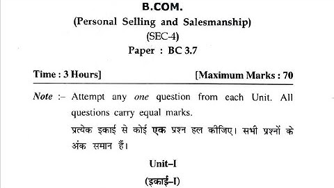 HPU Personal Selling and Salesmanship question paper 2021-22 | B.Com final year question paper