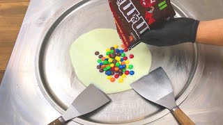 m&m Ice Cream Rolls | how to make chocolate m&m ice cream rolls - satisfying colored m&m's