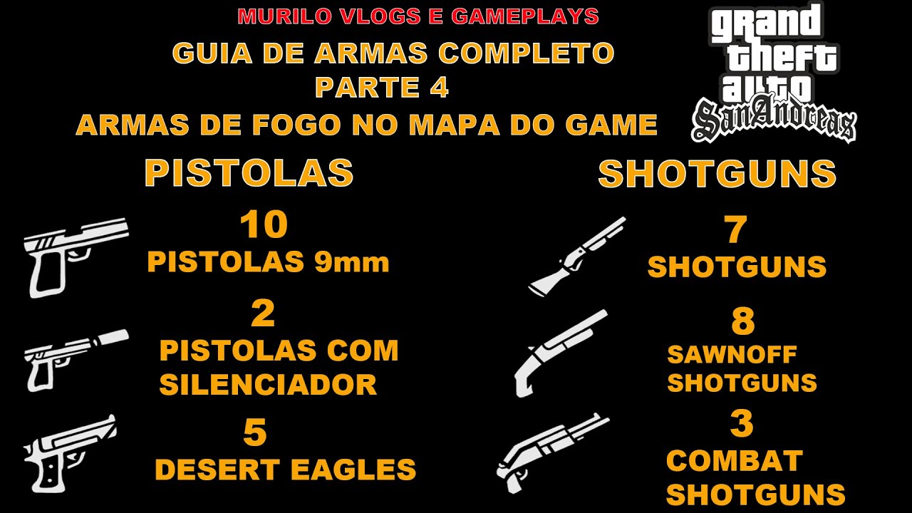 Gta San Andreas - Guia de armas completo #4 - Todas as pistolas e shotguns  do mapa 