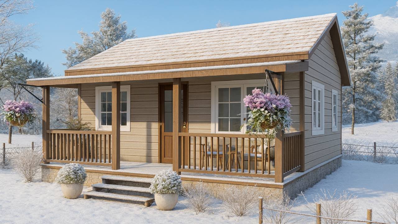 Очаровательный небольшой коттедж с крыльцом, цветником и деревянным забором | Исследуем крошечный...