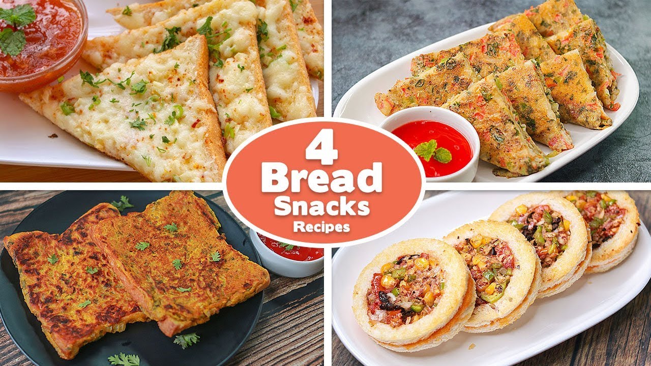 4 Easy Bread Snacks Recipes | Chili Cheese Toast | Bread omelet | Besan ...