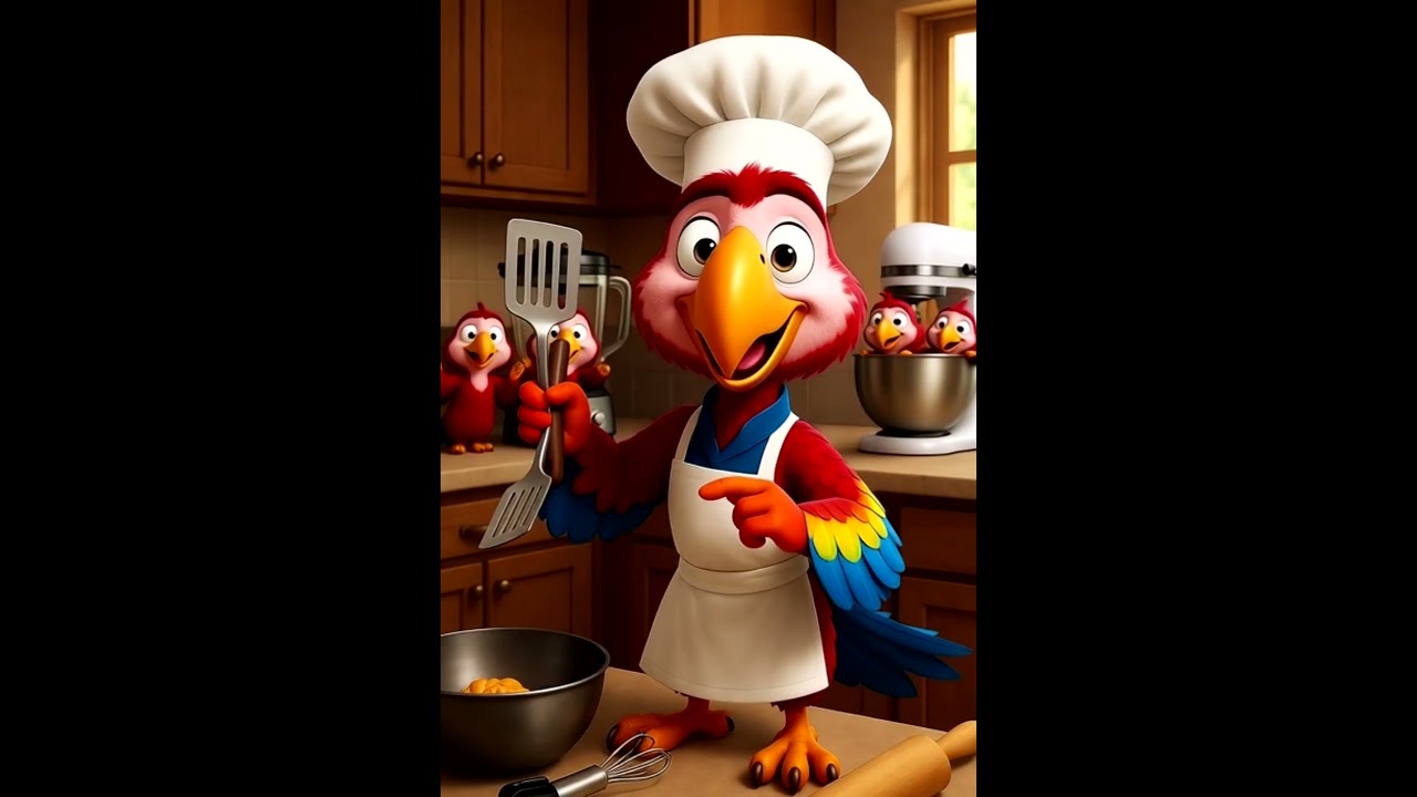 😁😀😁“Chef Parrot Feeding Her Babies 🍲🦜 | Cute 3D Cartoon Cooking Scene”😆😆