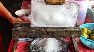 Thai Street Food Shaved Ice Dessert Making with Traditional Ice Shaver(Nam Kang Sai)