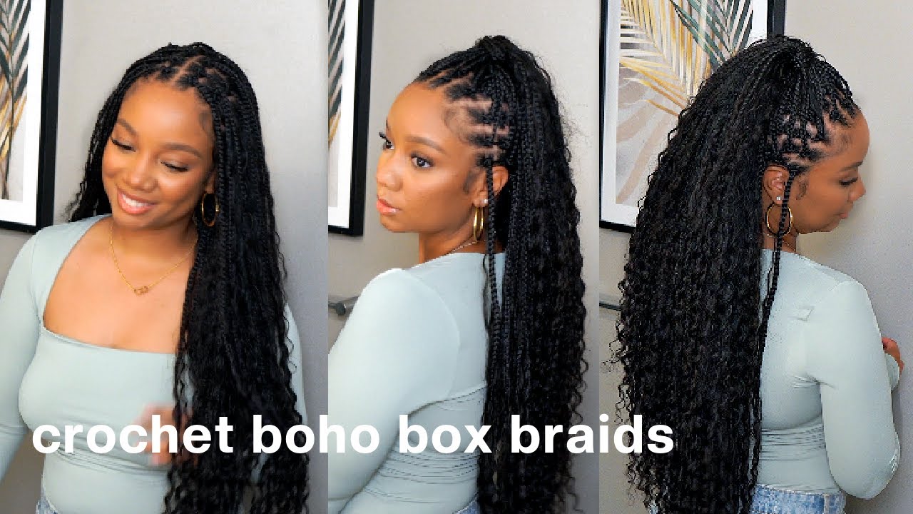 Crochet Boho Box Braids with Human Hair Curls Synthetic Braids