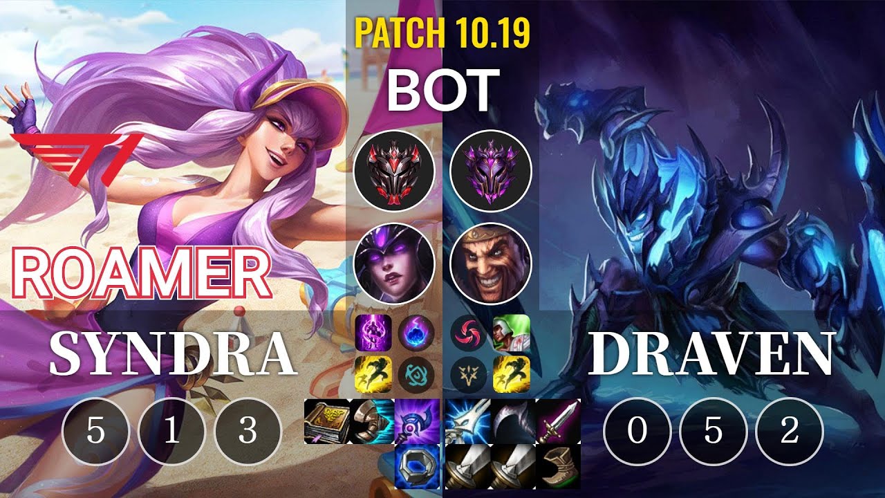 T1 Roamer Syndra vs Draven Bot - KR Patch 10.19