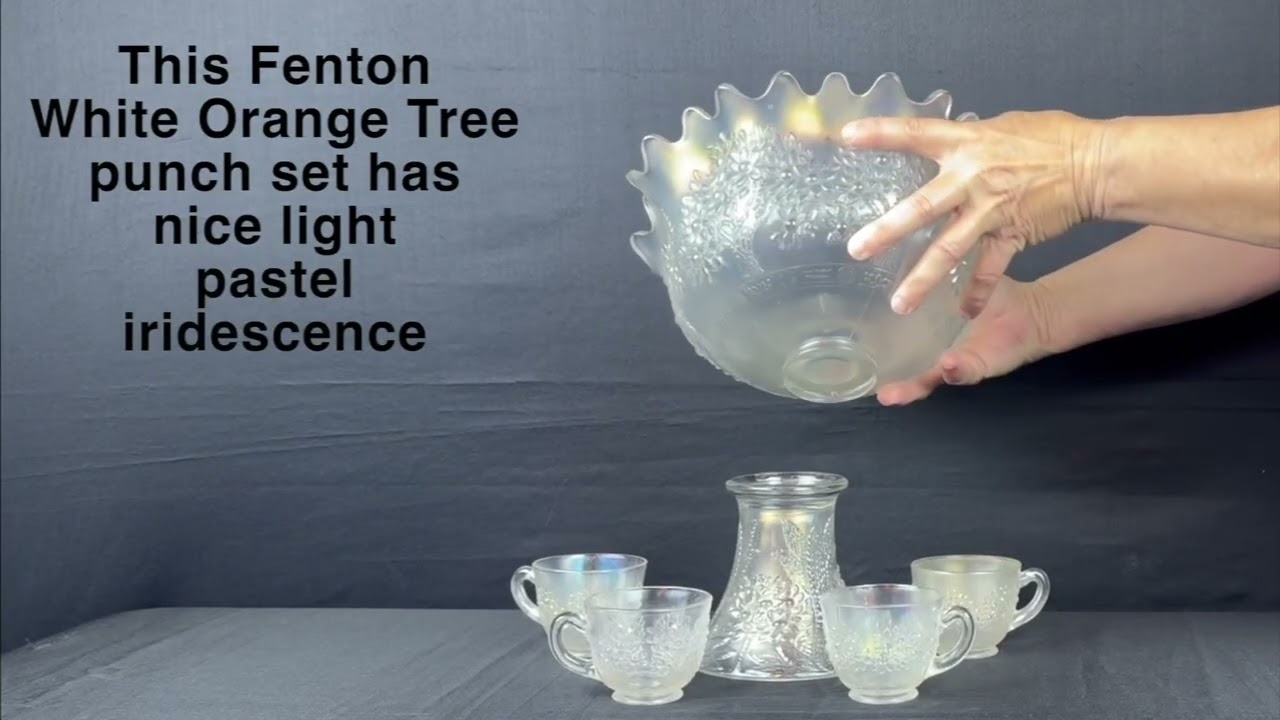 Fenton Orange Tree Punch Set 6 Pc White 