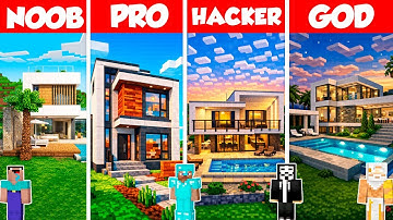 Modern Villa Build Battle Challenge - Noob vs Pro vs Hacker vs God - Minecraft Animation