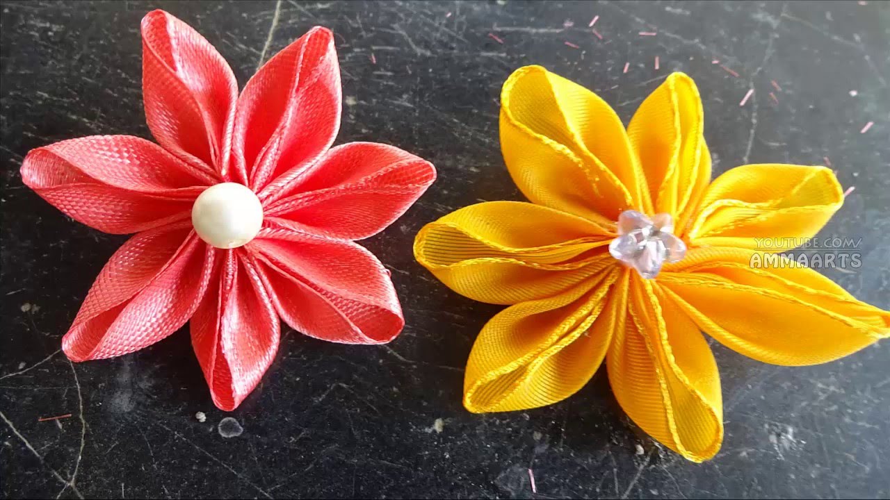 How to Make Satin Ribbon Flower (11) Ribbon Flower Making Step - YouTube