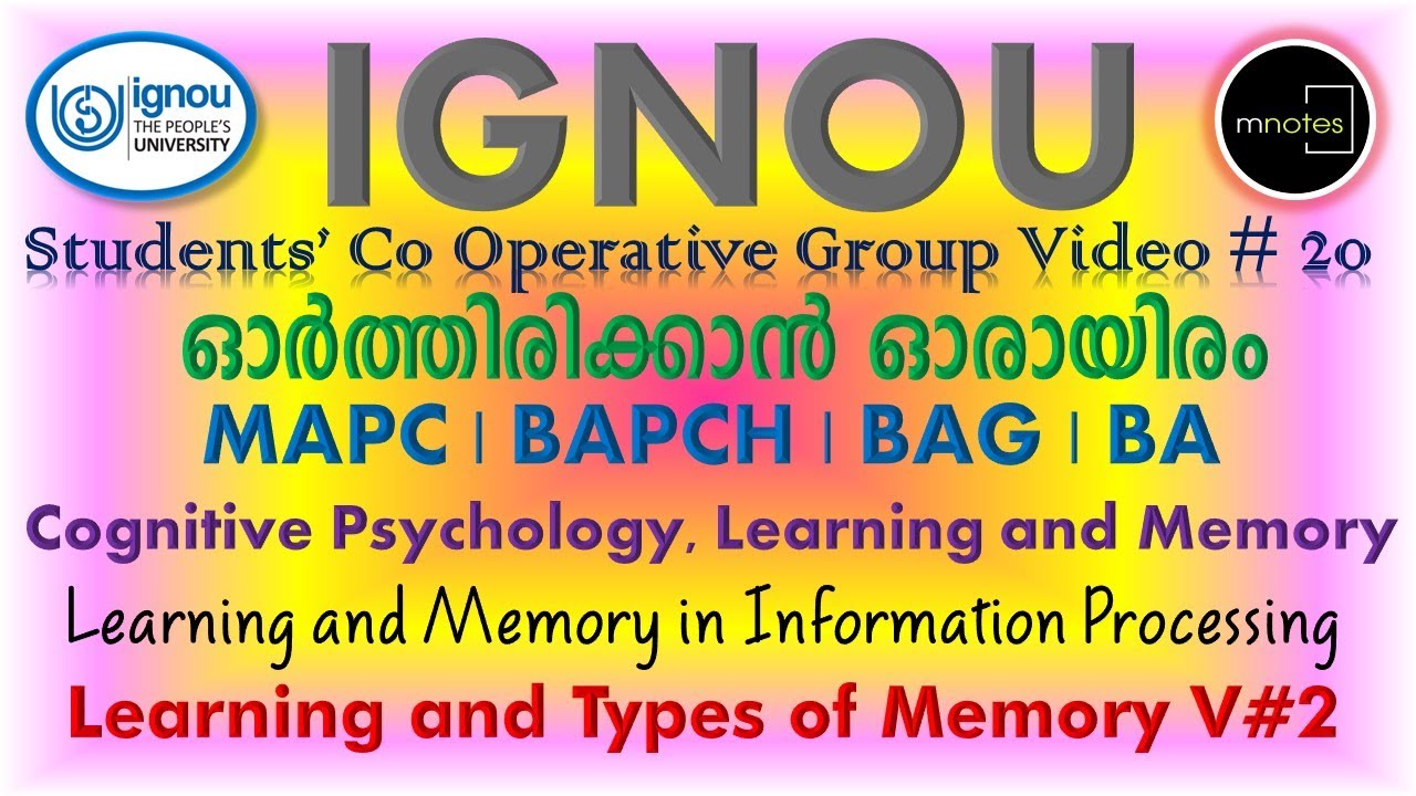 IGNOU| MAPC | BAPCH |BAG| Learning, and Types of Memory | Part 2 ...