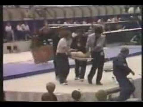 1985 World Gymnastics Champs Jennifer Sey bad fall...