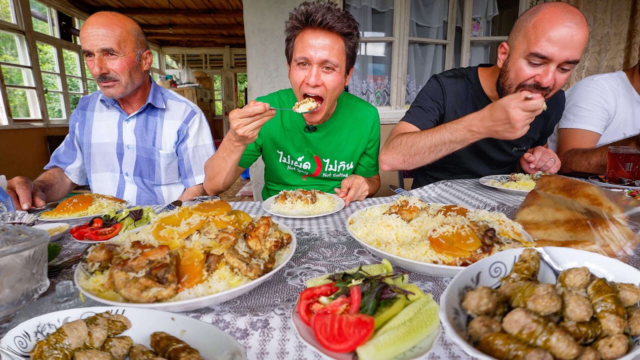 Unseen Eurasia VILLAGE FOOD! Beef Dolma + RICE PILAF in Paradise Mountains!