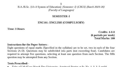 BA / Bsc 1st Semester English Compulsory Syllabus 2023 GNDU University || Ba 1st Semester Syllabus