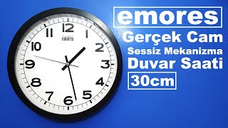 Emores 30 cm Gerçek Cam Sessiz Mekanizma Duvar Saati İnceleme Resimi