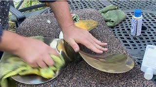 Polishing up an old narrow boat propeller