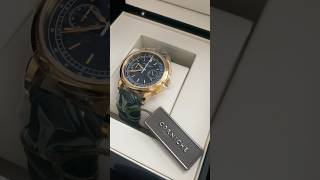 Mens Gold Corniche Watch With Leather Strap Chronograph Steel With Rose Gold Black Dial 39Mm