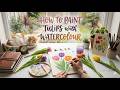 Live Watercolor Session for Beginners||Spring Tulips||Izumi's World#liveart#livepainting#livestream