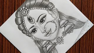 How to draw maa durga face pencil sketch for beginners | Navaratri special maa durga drawing