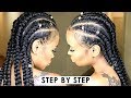 Easy STEP BY STEP Jumbo Feed-In Cornrow Braids!  (natural hair protective style tutorial)