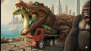 King Kong Vs Monsters  Movie  Giant Crocodile Vs King Cobra  Clash Of Titans