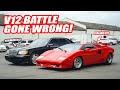 *V12 BATTLE GOES WRONG* LAMBORGHINI COUNTACH ALMOST CRASHES TO BEAT MERCEDES S600 STREET RACING!!!