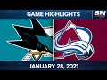 NHL Game Highlights | Sharks vs. Avalanche - Jan. 28, 2021
