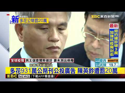 最新》多花931萬公帑刊公投廣告 陳英鈐遭罰20萬