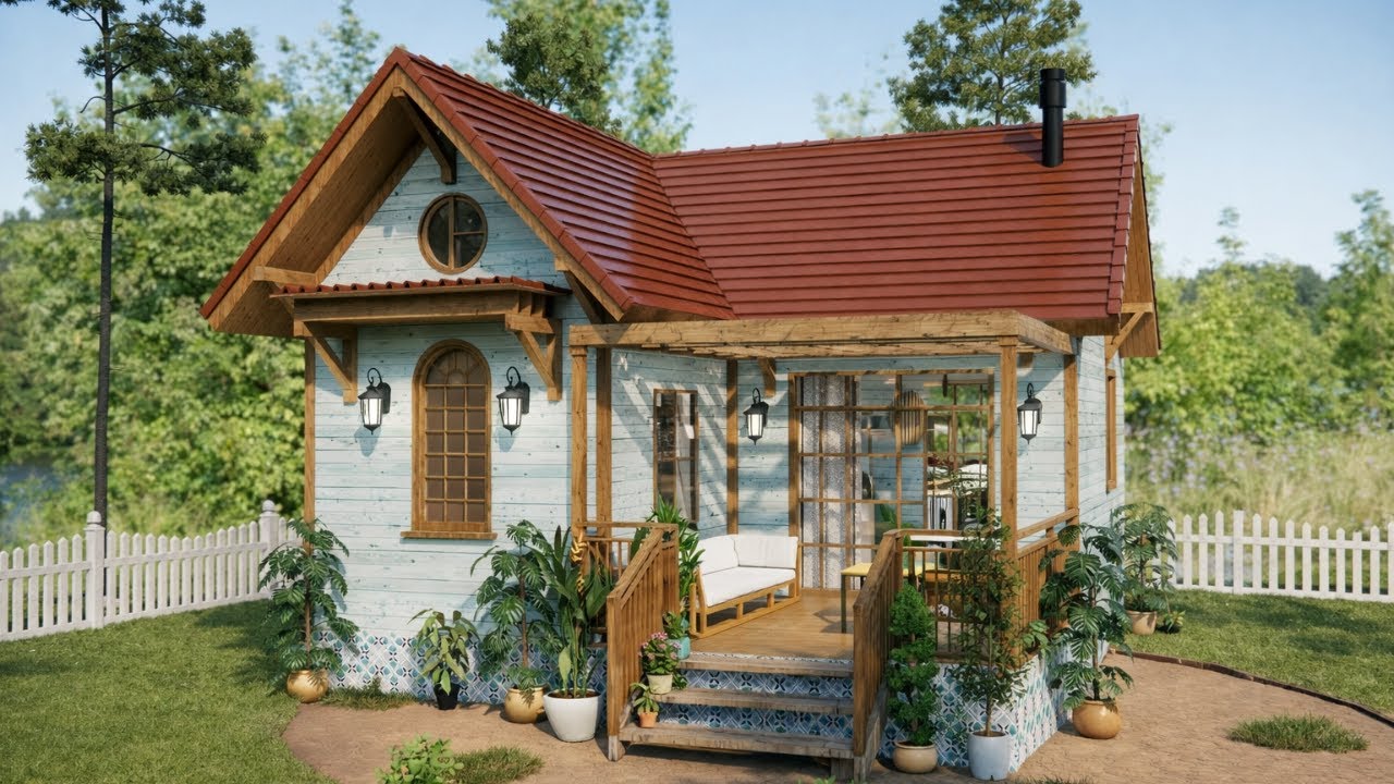 23×29 ft (7×9 m) 2-Bedroom Cottage House — Cozy Small Family Home with Smart Layout