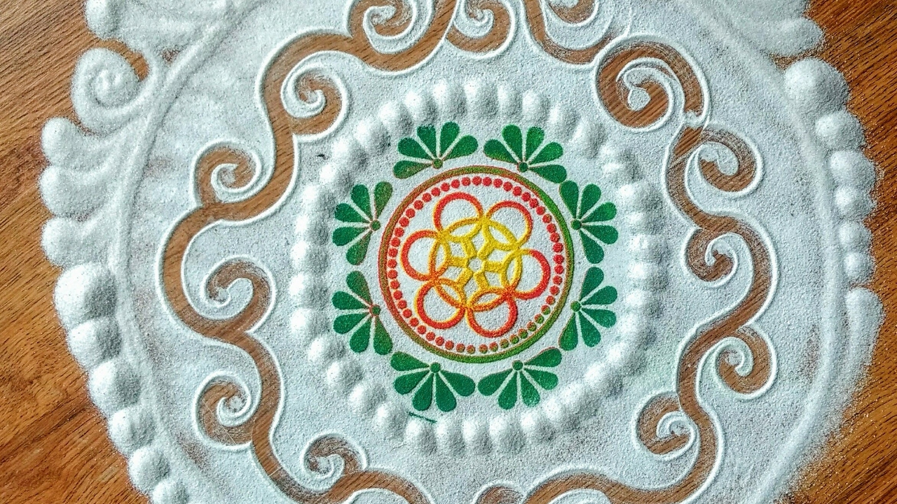 Quick and easy Instant Rangoli design with colours using stencil - YouTube