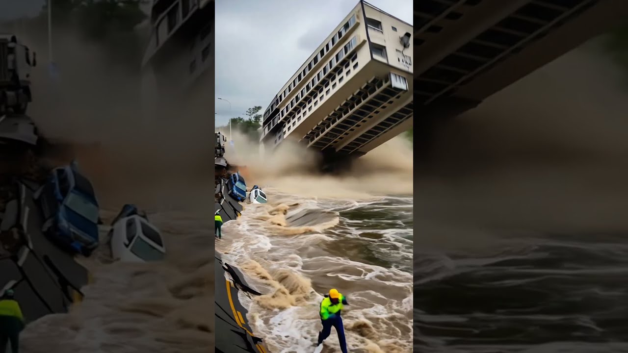 Massive Flood Destroys And Topples Apartment Building 