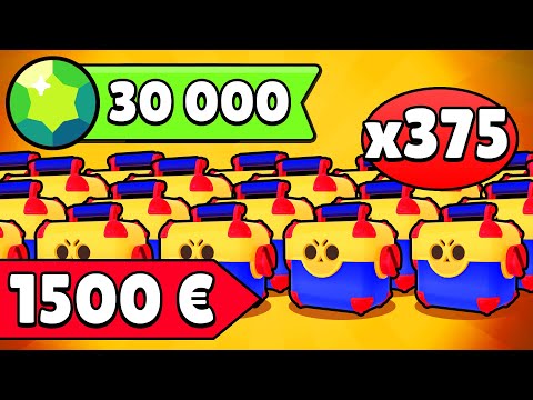 BRAWL STARS PACK OPENING d'ANNIVERSAIRE de 30000 GEMMES 375 MEGA BOITES !