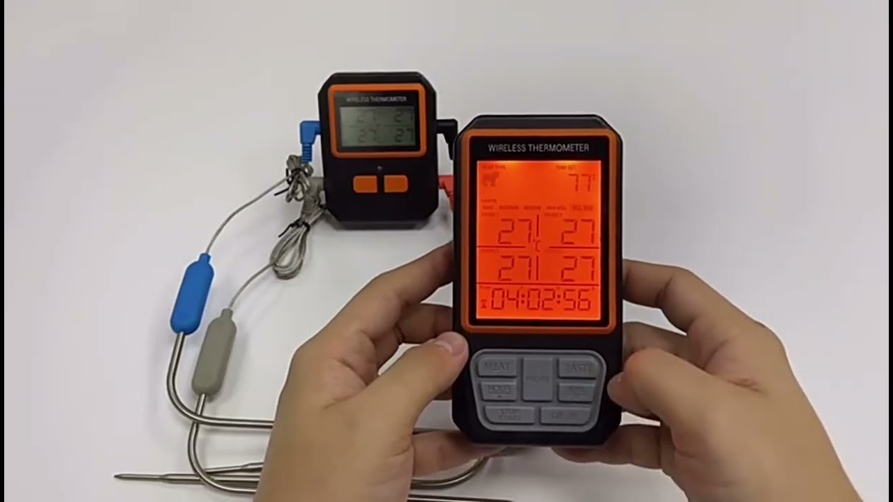 4 Probe Wireless Meat Thermometer 100m Range Instant Read with Timer Alarm