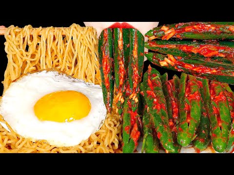 ASMR SPICY CUCUMBER PEPPER KIMCHI, INDOMIE MI GORENG NOODLES 직접 만든 오이고추김치, 미고랭 라면 먹방 MUKBANG