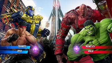 Thanos & Ryu VS Hulk & Nemesis (Hardest AI) - Marvel vs Capcom: Infinite