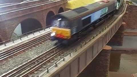 The Model Railway at Carlisle - The x2 Class 66 Direct Rail Services with HHA Bogie Hopper Wagons.