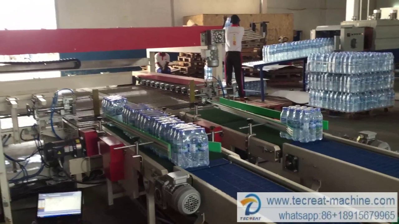 Automatic palletizer machine system for water bottling plant - YouTube