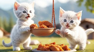 12 Minutes Two Adorable Kittens Compete to Eat Chicken Feet