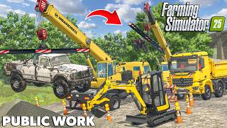 Crane Rescue Mission - Car Pulled Out of The River! | PUBLIC WORK | Farming Simulator 25