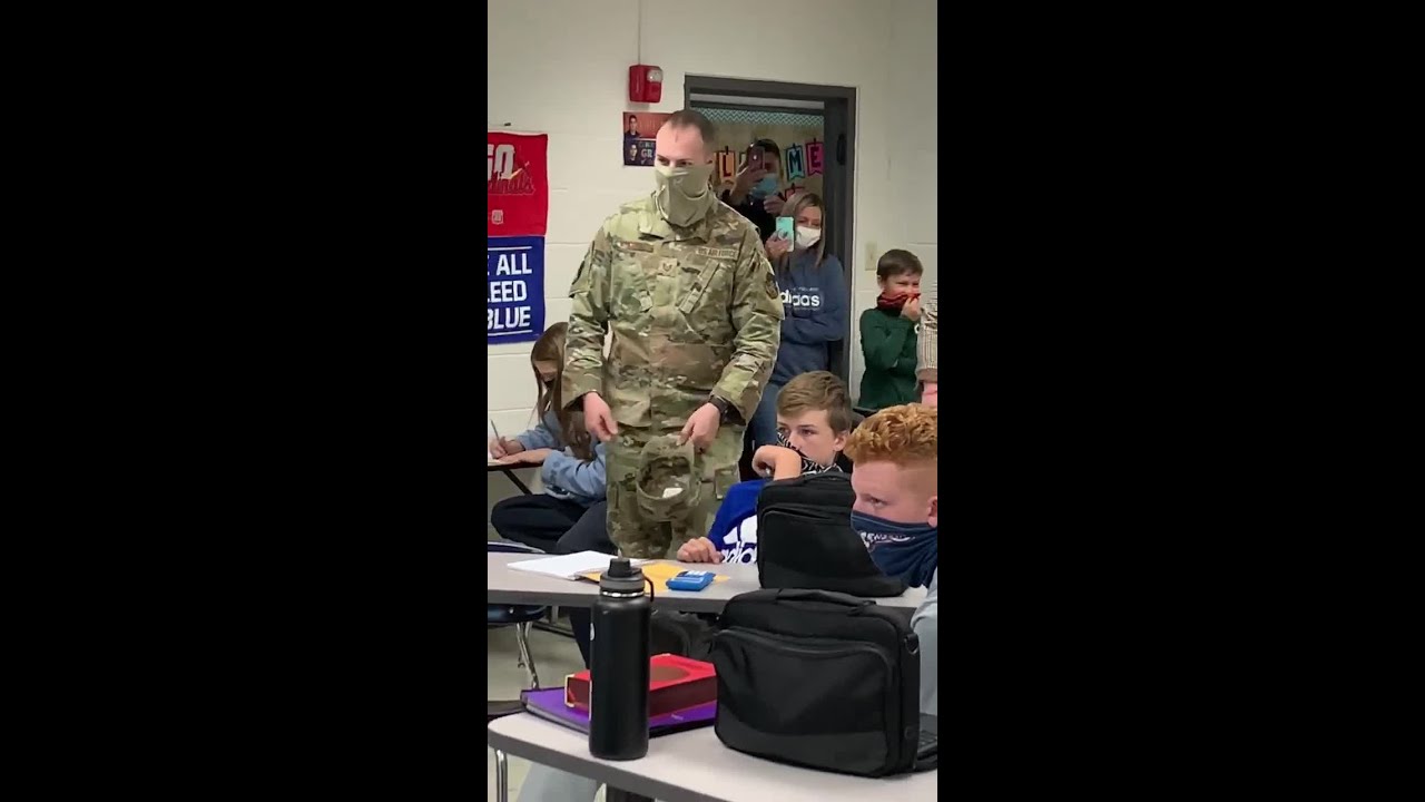 Emotional video: US Airman surprises son in math class with homecoming