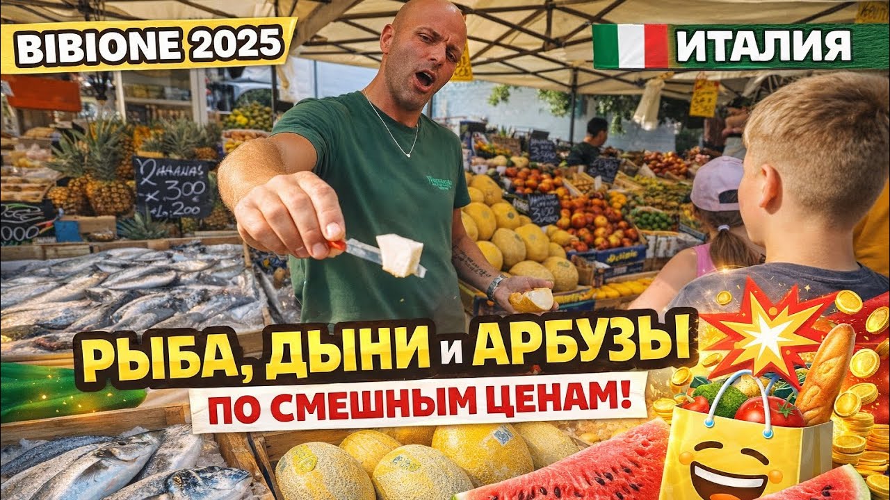 Bibione 2025 ИТАЛИЯ 🇮🇹 РЫБА, ДЫНИ и АРБУЗЫ по смешным ценам💥 — прогулка по рынку 🛍️