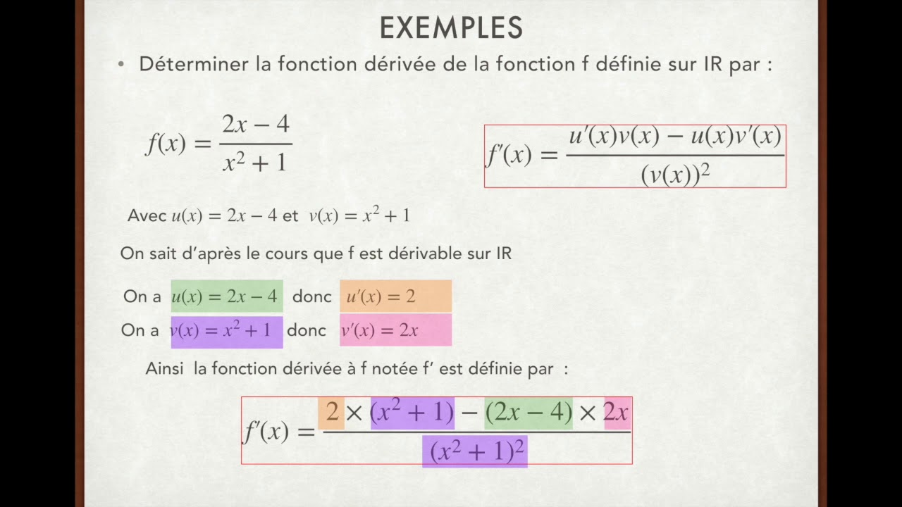 Dérivée d'un quotient de deux fonctions - YouTube
