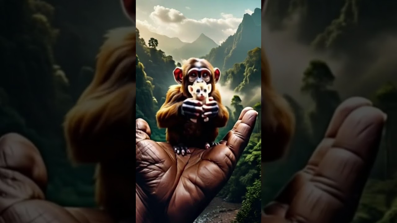 Chimpanzee playing with baby deer 