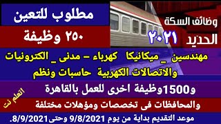 عاااجل هيئة السكة الحديد تعلن 250 وظيفة للمهندسين و1500 للدبلومات والمعاهد الفنية