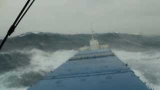 North sea. Vessel in stormy weather.