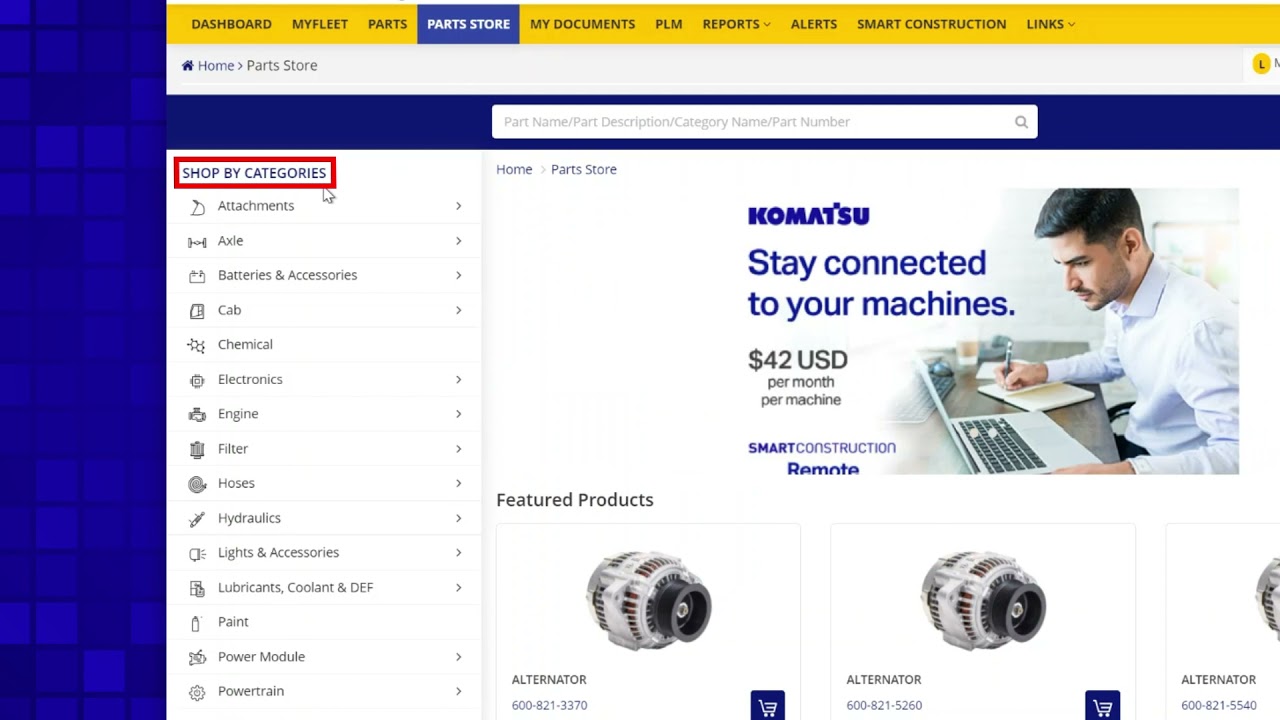 My Komatsu Parts Store: category search - YouTube