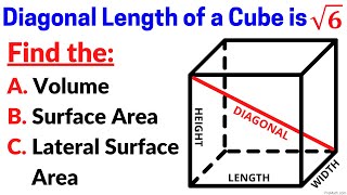 Find the Volume, Surface Area, & Lateral Surface Area of a Cube when its Diagonal Length is Given